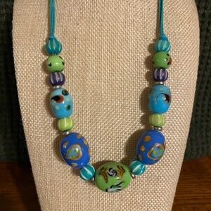 Colorful Lampwork Glass Beaded Necklace 18”-21”